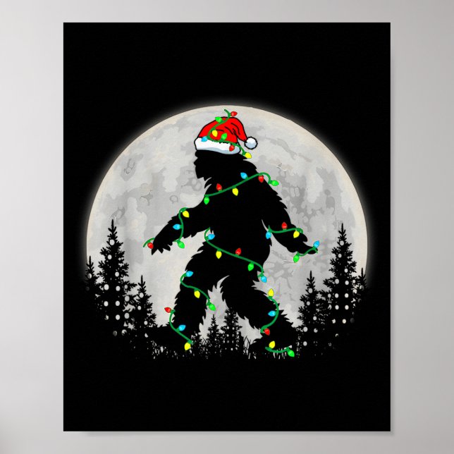 Santa Bigfoot Christmas Lights Rock Funny Sasquatc Poster (Front)