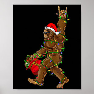 Santa Bigfoot Christmas Lights Rock Funny Sasquatc Poster