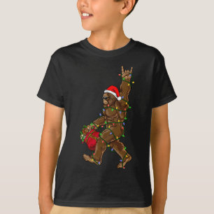 Santa Bigfoot Christmas Lights Rock Funny Sasquatc T-Shirt