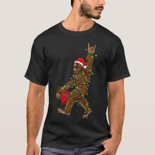 Santa Bigfoot Christmas Lights Rock Funny Sasquatc T-Shirt