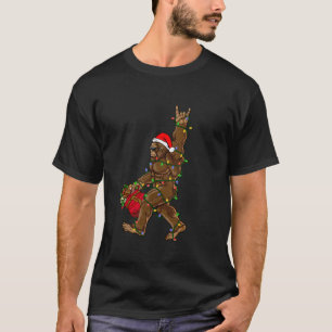 Santa Bigfoot Christmas Lights Rock Funny Sasquatc T-Shirt