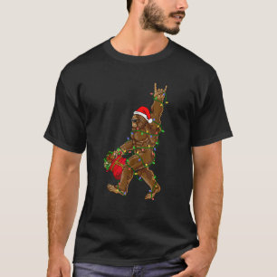 Santa Bigfoot Christmas Lights Rock Funny Sasquatc T-Shirt