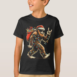 Santa Bigfoot Christmas Lights Rock Funny Sasquatc T-Shirt