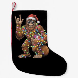 Santa Bigfoot Christmas Lights Rock Funny  Small Christmas Stocking