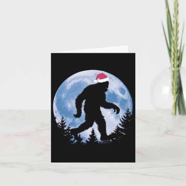 Santa Bigfoot Christmas Moon Funny Sasquatch Belie Card (Front)