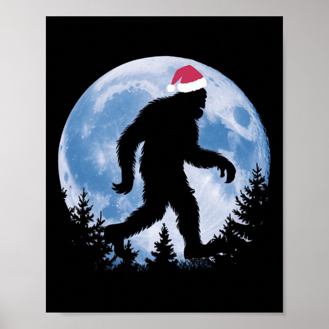 Santa Bigfoot Christmas Moon Funny Sasquatch Belie Poster (Front)