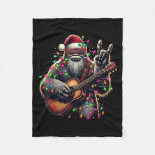 Santa Bigfoot Christmas Rock And Roll Believe Play Fleece Blanket