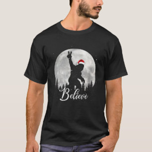 Santa Bigfoot Christmas Rock Funny Believe Xmas T-Shirt