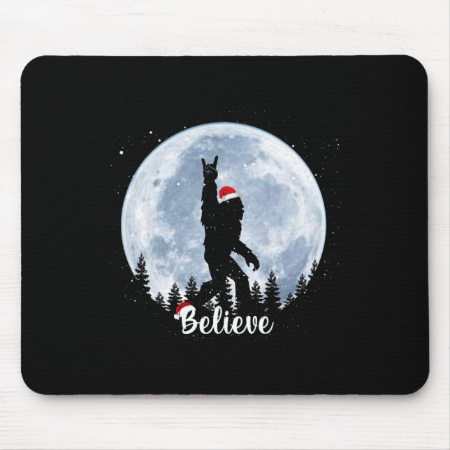 Santa bigfoot christmas rock roll sasquatch believ mouse mat (Front)