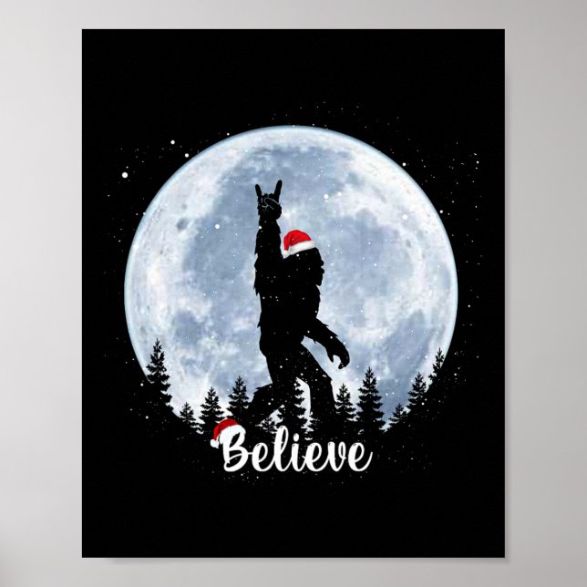 Santa bigfoot christmas rock roll sasquatch believ poster (Front)