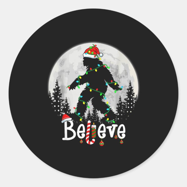 Santa Bigfoot Christmas Sasquatch Believe Xmas Men Classic Round Sticker (Front)