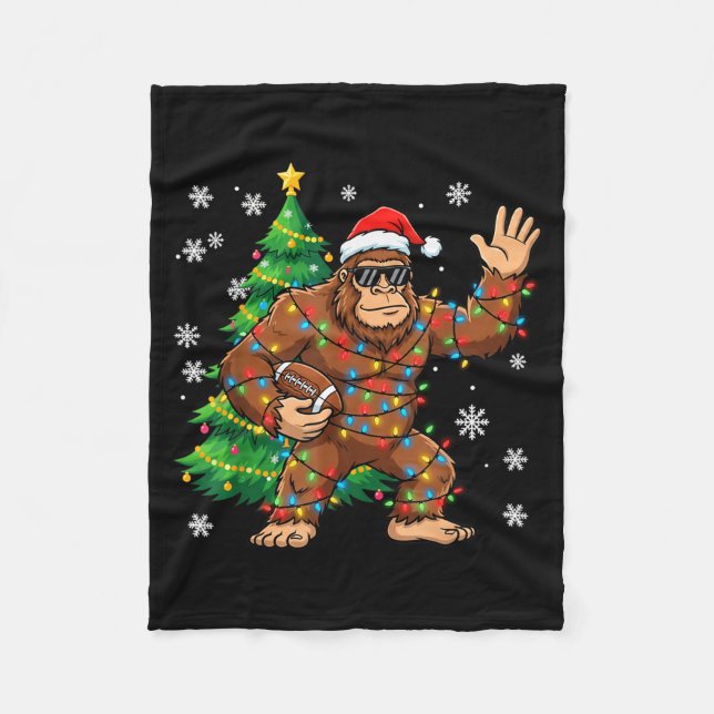 Santa Bigfoot Christmas Tree Funny Football Sasqua Fleece Blanket (Front)