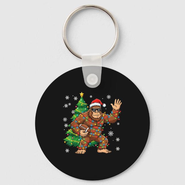 Santa Bigfoot Christmas Tree Funny Football Sasqua Key Ring (Front)