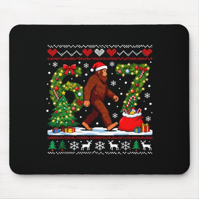 Santa Bigfoot Christmas Tree Funny Sasquatch 67  Mouse Mat (Front)