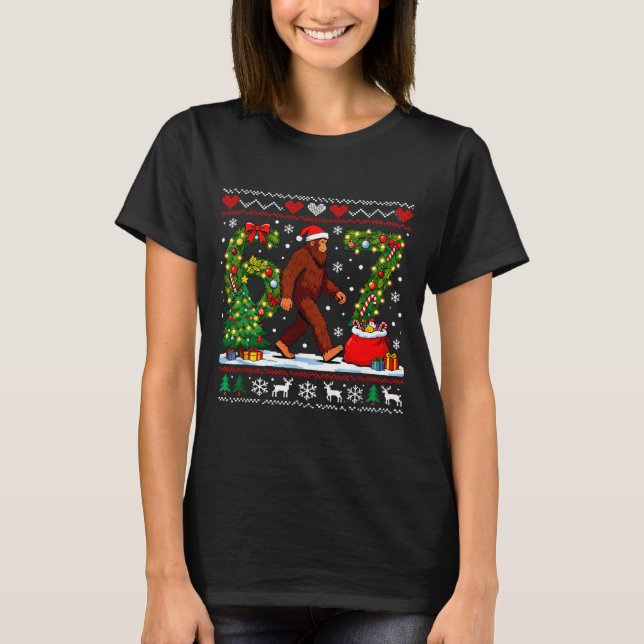 Santa Bigfoot Christmas Tree Funny Sasquatch 67  T-Shirt (Front)