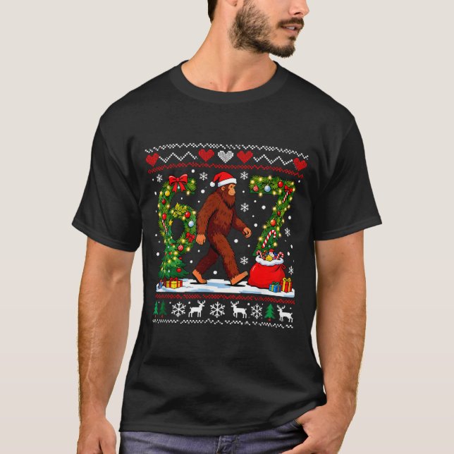 Santa Bigfoot Christmas Tree Funny Sasquatch 67  T-Shirt (Front)