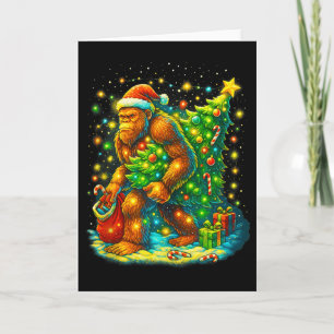 Santa Bigfoot Christmas Tree Funny Sasquatch Xmas Card