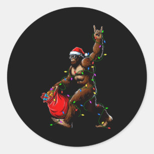 Santa Bigfoot Christmas Tree Lights Rock Funny Sas Classic Round Sticker