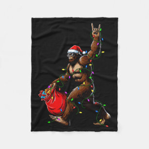 Santa Bigfoot Christmas Tree Lights Rock Funny Sas Fleece Blanket