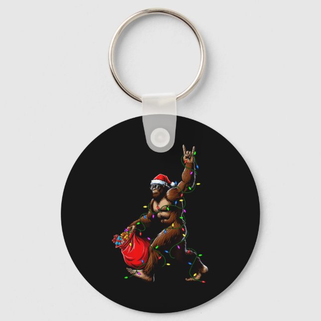 Santa Bigfoot Christmas Tree Lights Rock Funny Sas Key Ring (Front)