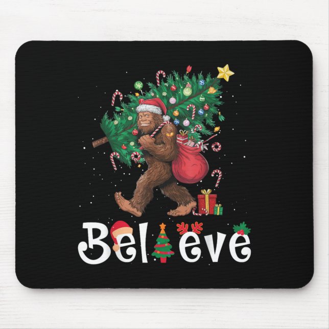Santa Bigfoot Christmas Tree Lights Sasquatch Beli Mouse Mat (Front)