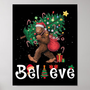 Santa Bigfoot Christmas Tree Lights Sasquatch Beli Poster