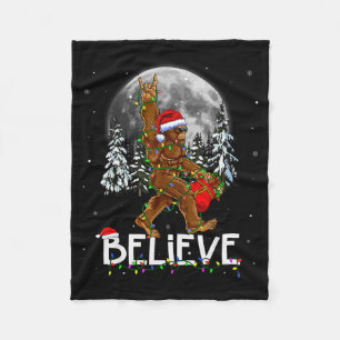 Santa Bigfoot Christmas Tree Lights Xmas Boys Men  Fleece Blanket