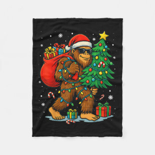 Santa Bigfoot Christmas Tree Lights Xmas Boys Men  Fleece Blanket