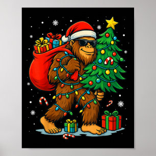Santa Bigfoot Christmas Tree Lights Xmas Boys Men  Poster