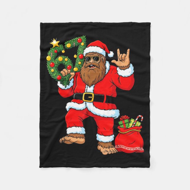 Santa Bigfoot Christmas Tree Sasquatch 67 Six Seve Fleece Blanket (Front)