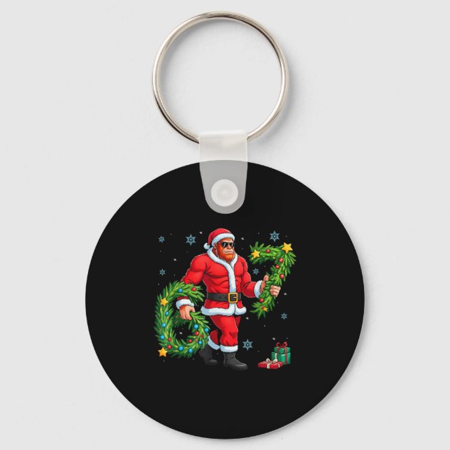 Santa Bigfoot Christmas Tree Sasquatch 67 Six Seve Key Ring (Front)
