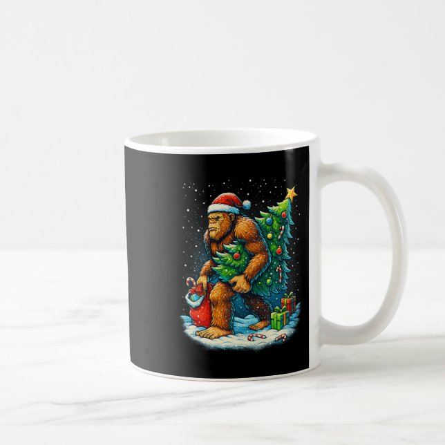 Santa Bigfoot Christmas Tree Sasquatch Xmas Lights Coffee Mug (Right)