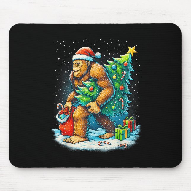 Santa Bigfoot Christmas Tree Sasquatch Xmas Lights Mouse Mat (Front)