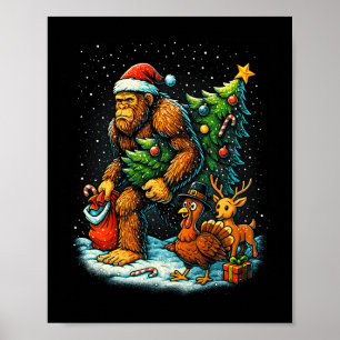 Santa Bigfoot Christmas Tree Turkey Reindeer Thank Poster