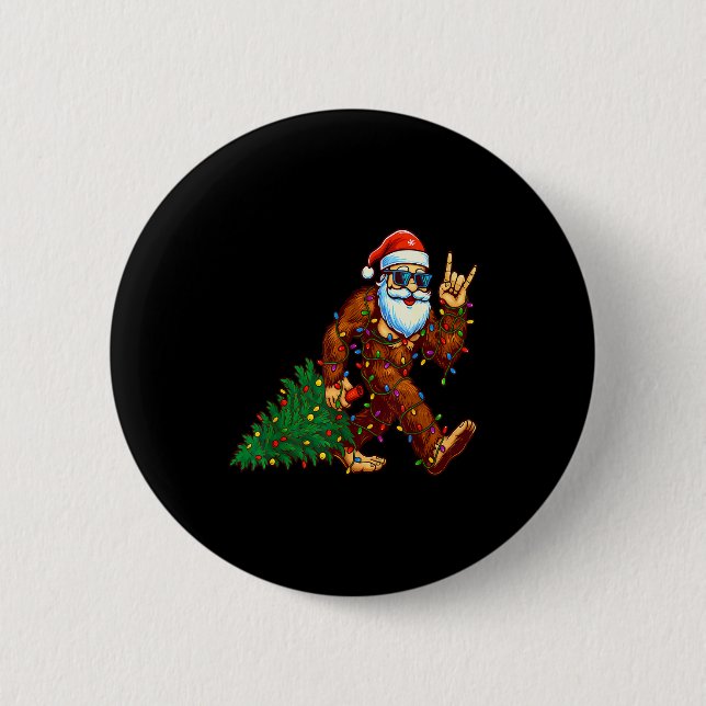 Santa Bigfoot Christmas Tree Xmas Funny Christmas  6 Cm Round Badge (Front)
