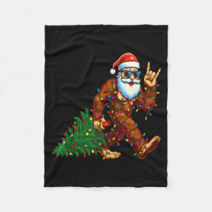 Santa Bigfoot Christmas Tree Xmas Funny Christmas  Fleece Blanket