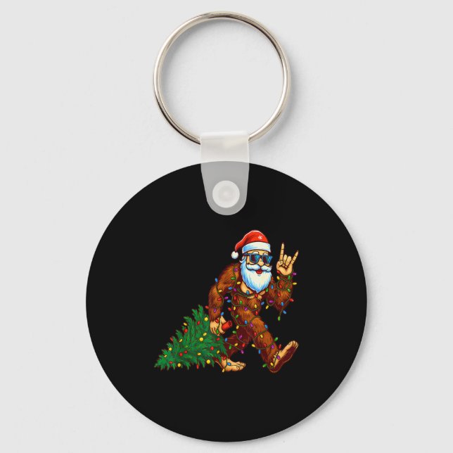 Santa Bigfoot Christmas Tree Xmas Funny Christmas  Key Ring (Front)