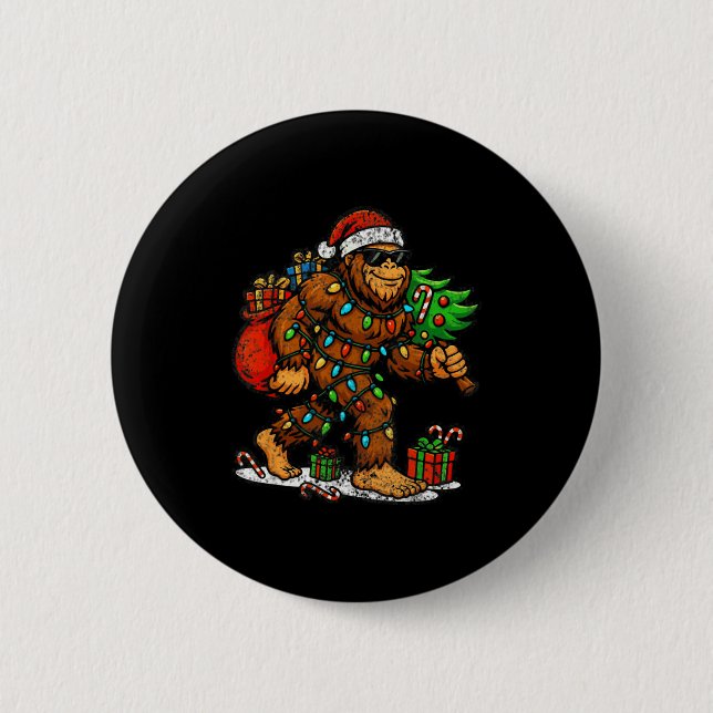 Santa Bigfoot Christmas Tree Xmas Lights Funny Sas 6 Cm Round Badge (Front)