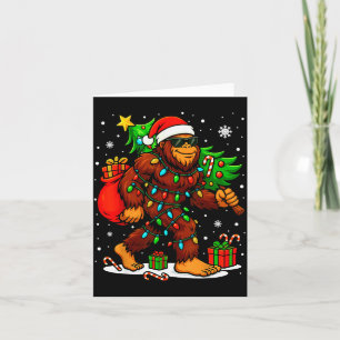 Santa Bigfoot Christmas Tree Xmas Lights Funny Sas Card