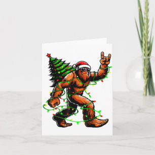 Santa Bigfoot Christmas Tree Xmas Lights Funny Sas Card