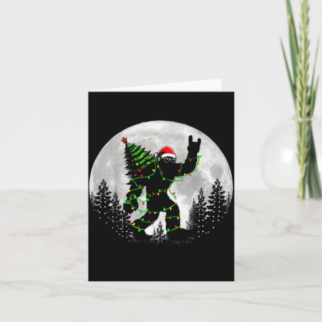 Santa Bigfoot Christmas Tree Xmas Lights Funny Sas Card (Front)