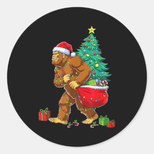 Santa Bigfoot Christmas Tree Xmas Lights Funny Sas Classic Round Sticker