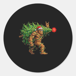 Santa Bigfoot Christmas Tree Xmas Lights Funny Sas Classic Round Sticker