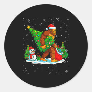Santa Bigfoot Christmas Tree Xmas Lights Funny Sas Classic Round Sticker