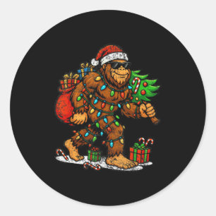 Santa Bigfoot Christmas Tree Xmas Lights Funny Sas Classic Round Sticker