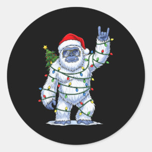 Santa Bigfoot Christmas Tree Xmas Lights Funny Sas Classic Round Sticker