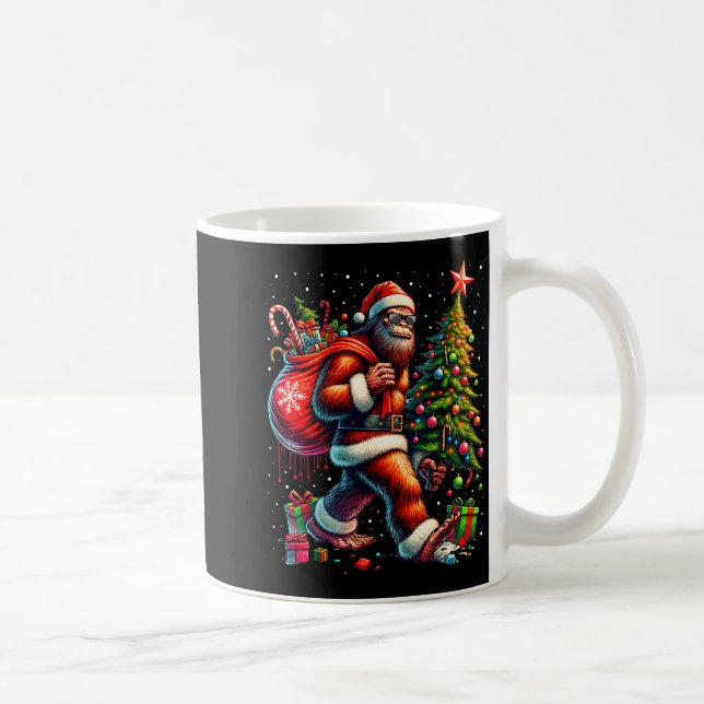 Santa Bigfoot Christmas Tree Xmas Lights Funny Sas Coffee Mug (Right)