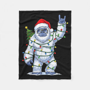 Santa Bigfoot Christmas Tree Xmas Lights Funny Sas Fleece Blanket