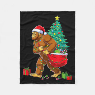 Santa Bigfoot Christmas Tree Xmas Lights Funny Sas Fleece Blanket