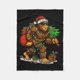 Santa Bigfoot Christmas Tree Xmas Lights Funny Sas Fleece Blanket
